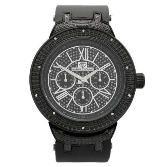 Super Techno Men Diamond Watch black case - Picture 1 of 2
